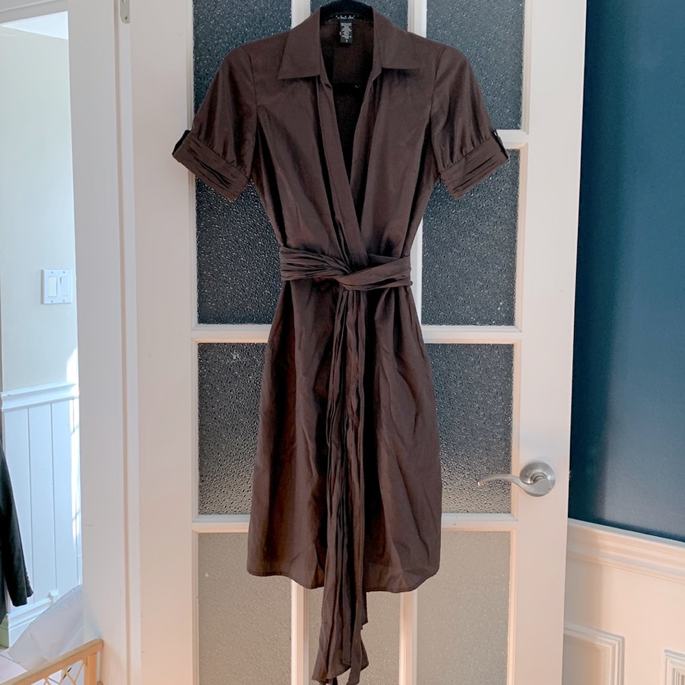 LAUNDRY Espresso Brown Tee Wrap Waist Midi Dress (2)
